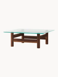 Mesa de centro de madera de nogal con tapa de cristal Brasilia