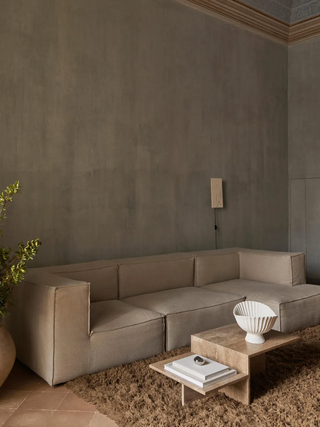 Mesa de centro de travertino con dos tableros Distinct