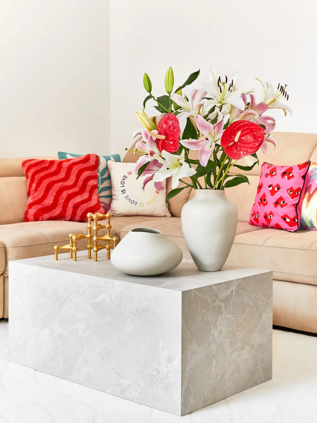 Mesa de centro en look travertino Lesley