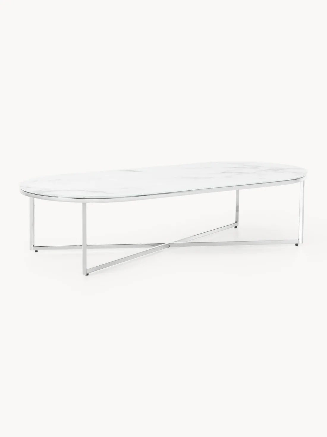 Mesa de centro ovalada con tablero de vidrio en look mármol Antigua