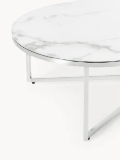 Mesa de centro ovalada con tablero de vidrio en look mármol Antigua