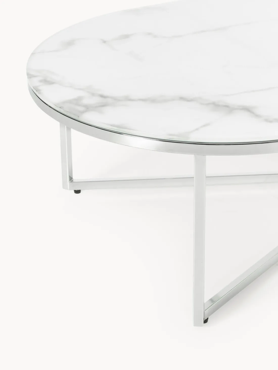 Mesa de centro ovalada con tablero de vidrio en look mármol Antigua