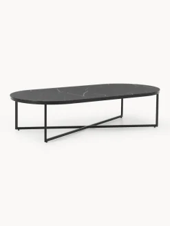 Mesa de centro ovalada con tablero de vidrio en look mármol Antigua