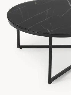 Mesa de centro ovalada con tablero de vidrio en look mármol Antigua