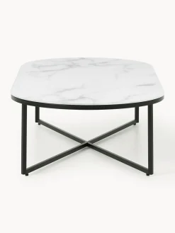 Mesa de centro ovalada con tablero de vidrio en look mármol Antigua