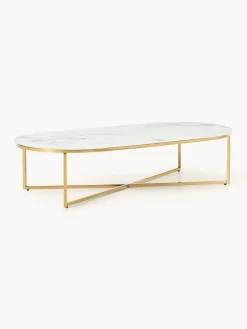 Mesa de centro ovalada con tablero de vidrio en look mármol Antigua