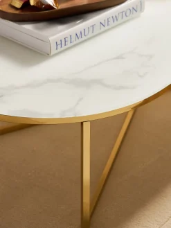 Mesa de centro ovalada con tablero de vidrio en look mármol Antigua