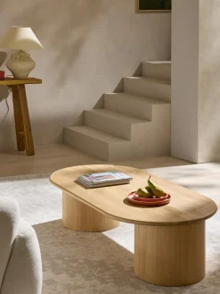 Mesa de centro ovalada de madera de roble Didi