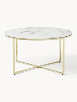 Mesa de centro redonda con tablero de vidrio en look mármol Antigua