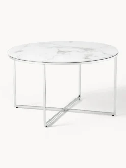 Mesa de centro redonda con tablero de vidrio en look mármol Antigua