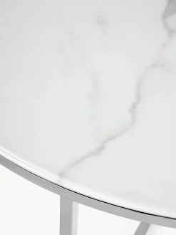 Mesa de centro redonda con tablero de vidrio en look mármol Antigua