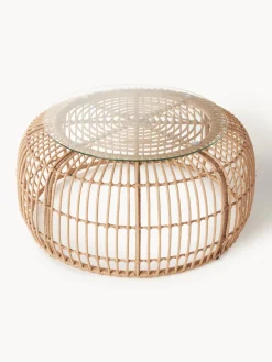 Mesa de centro redonda Costa, con tablero de vidrio