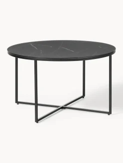 Mesa de centro redonda con tablero de vidrio en look mármol Antigua