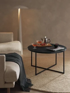 Mesa de centro redonda con tablero de vidrio en look mármol Antigua