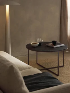 Mesa de centro redonda con tablero de vidrio en look mármol Antigua