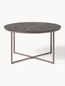 Mesa de centro redonda con tablero de vidrio en look mármol Antigua