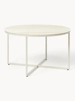 Mesa de centro redonda con tablero de vidrio en look travertino Antigua