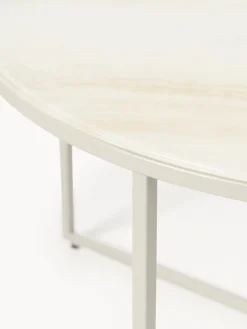 Mesa de centro redonda con tablero de vidrio en look travertino Antigua