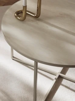 Mesa de centro redonda con tablero de vidrio en look travertino Antigua