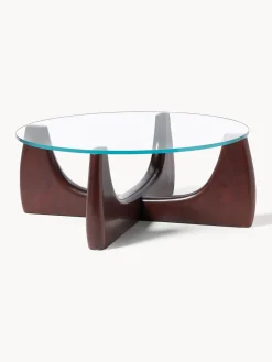 Mesa de centro redonda de madera con tablero de vidrio Miya