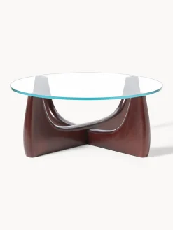 Mesa de centro redonda de madera con tablero de vidrio Miya