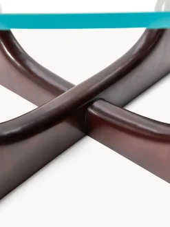 Mesa de centro redonda de madera con tablero de vidrio Miya