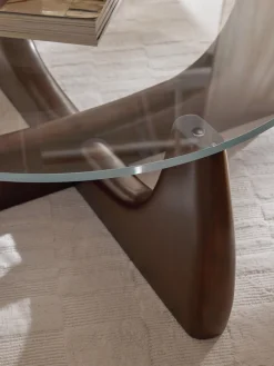 Mesa de centro redonda de madera con tablero de vidrio Miya