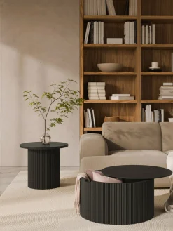 Mesa de centro redonda de madera con espacio de almacenamiento Nele