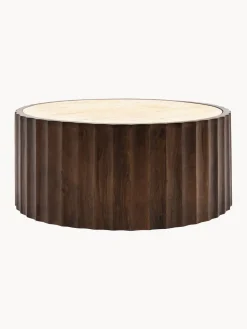 Mesa de centro redonda de madera de mango con tablero de travertino Cascia