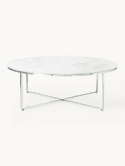 Mesa de centro redonda grande con tablero de vidrio en look mármol Antigua