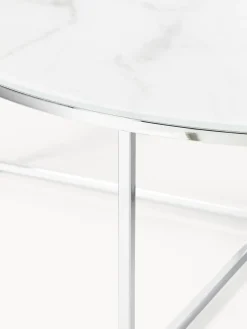 Mesa de centro redonda grande con tablero de vidrio en look mármol Antigua