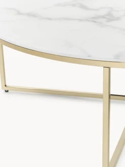 Mesa de centro redonda grande con tablero de vidrio en look mármol Antigua