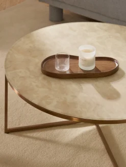 Mesa de centro redonda grande Antigua, tablero de vidrio en aspecto mármol