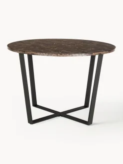 Mesa de comedor redonda Amble con tablero en look mármol, Ø 110 cm
