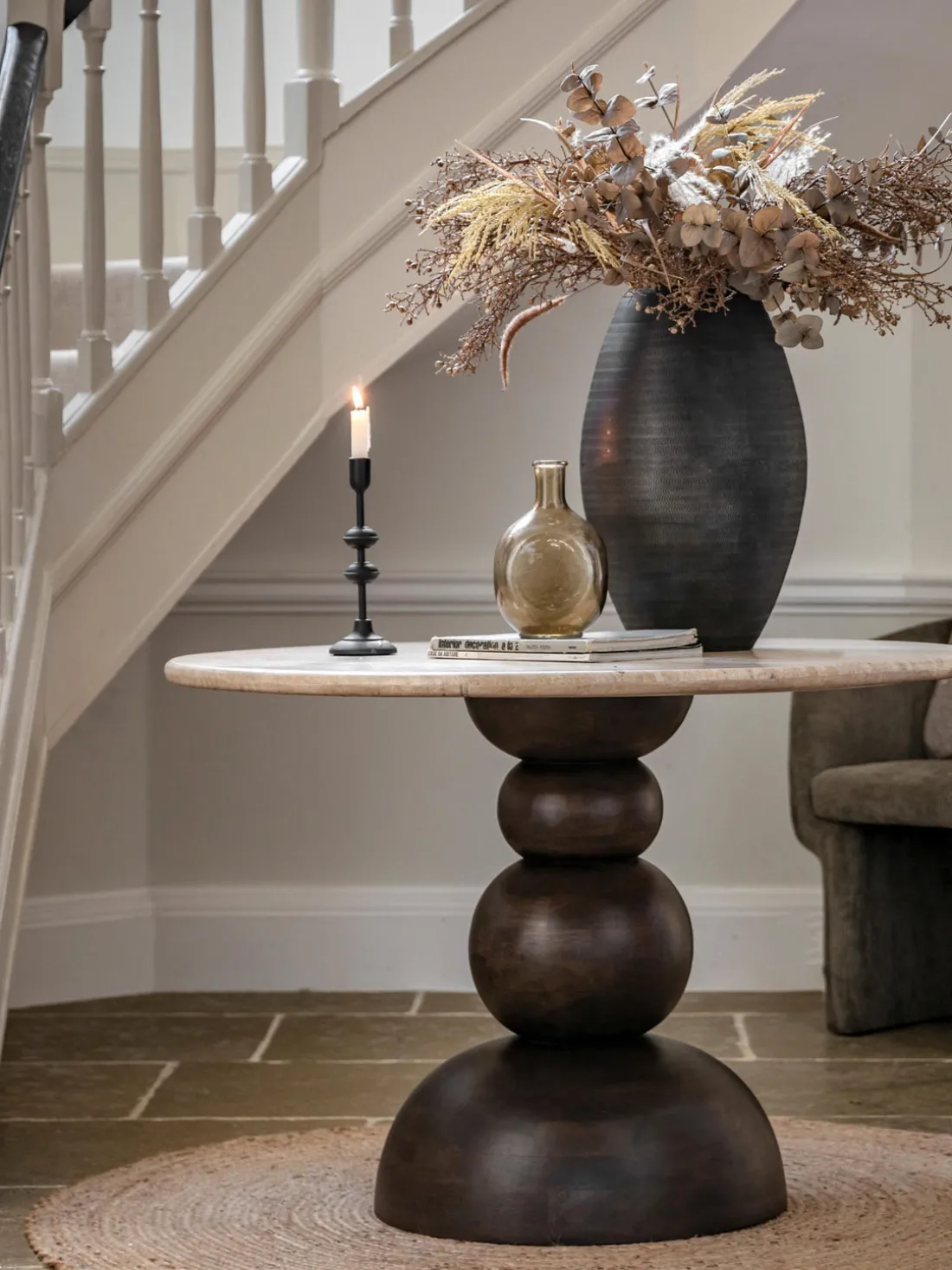 Mesa de comedor redonda Sculpt con tablero de travertino, Ø 110 cm