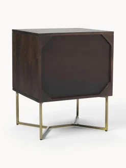 Mesita de noche de madera de mango con diseño espiga Luca