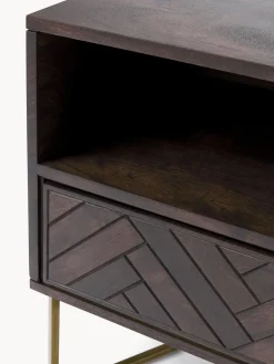 Mesita de noche de madera de mango con diseño espiga Luca