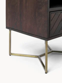 Mesita de noche de madera de mango con diseño espiga Luca