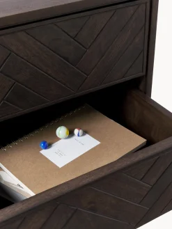 Mesita de noche de madera de mango con diseño espiga Luca