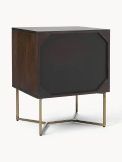 Mesita de noche de madera de mango con diseño espiga Luca