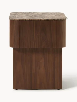 Mesita de noche de madera con tablero de mármol Zumi