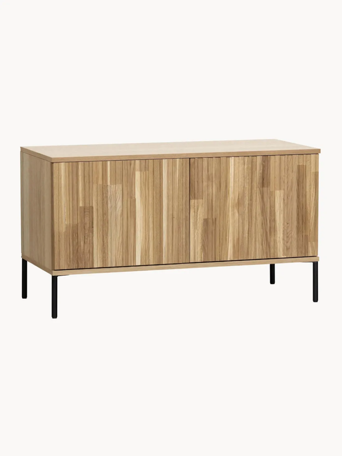 Mueble TV de madera de roble con frente acanalado Avourio, 2 puertas