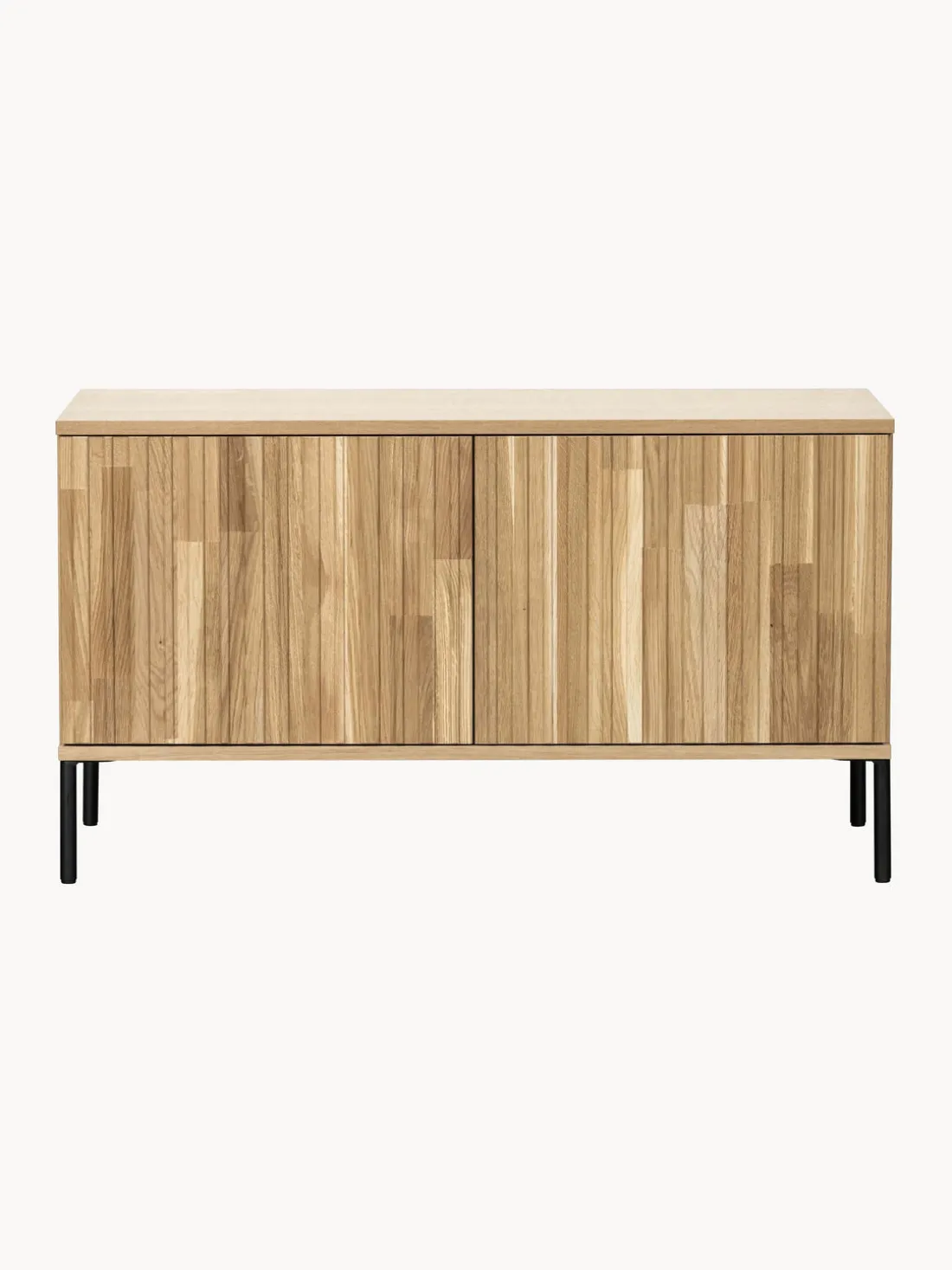 Mueble TV de madera de roble con frente acanalado Avourio, 2 puertas