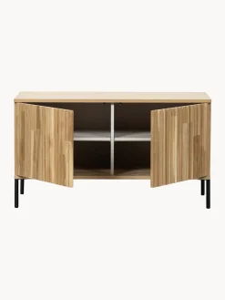 Mueble TV de madera de roble con frente acanalado Avourio, 2 puertas
