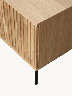 Mueble TV de madera de roble con frente acanalado Avourio, 2 puertas