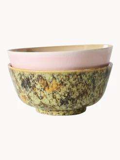 Platos hondos artesanales con esmalte reactivo 70's, 2 uds.