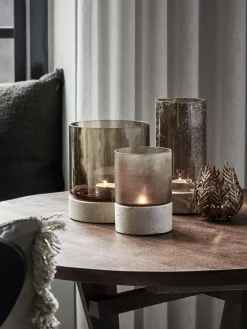 Portavelas soplado con base de travertino Rivo