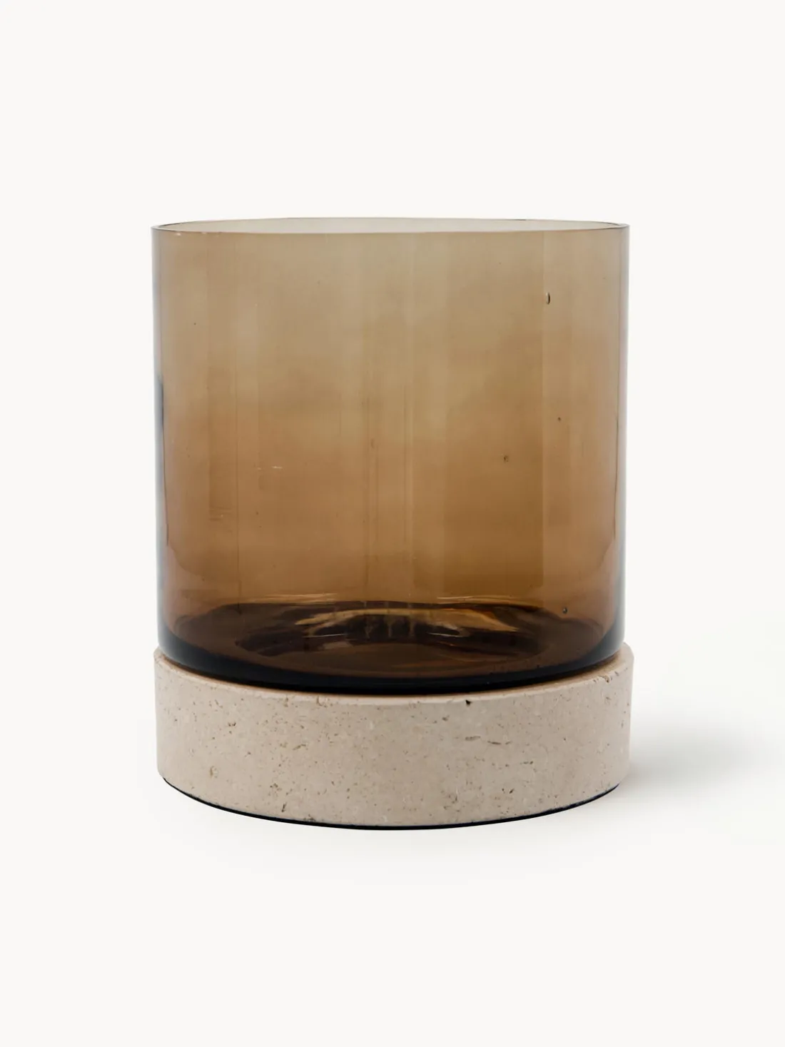 Portavelas soplado con base de travertino Rivo