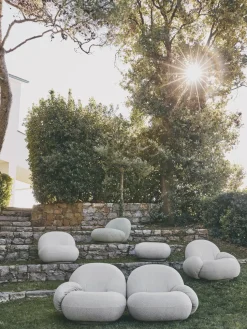 Puf giratorio de exterior en tejido de bouclé Pacha