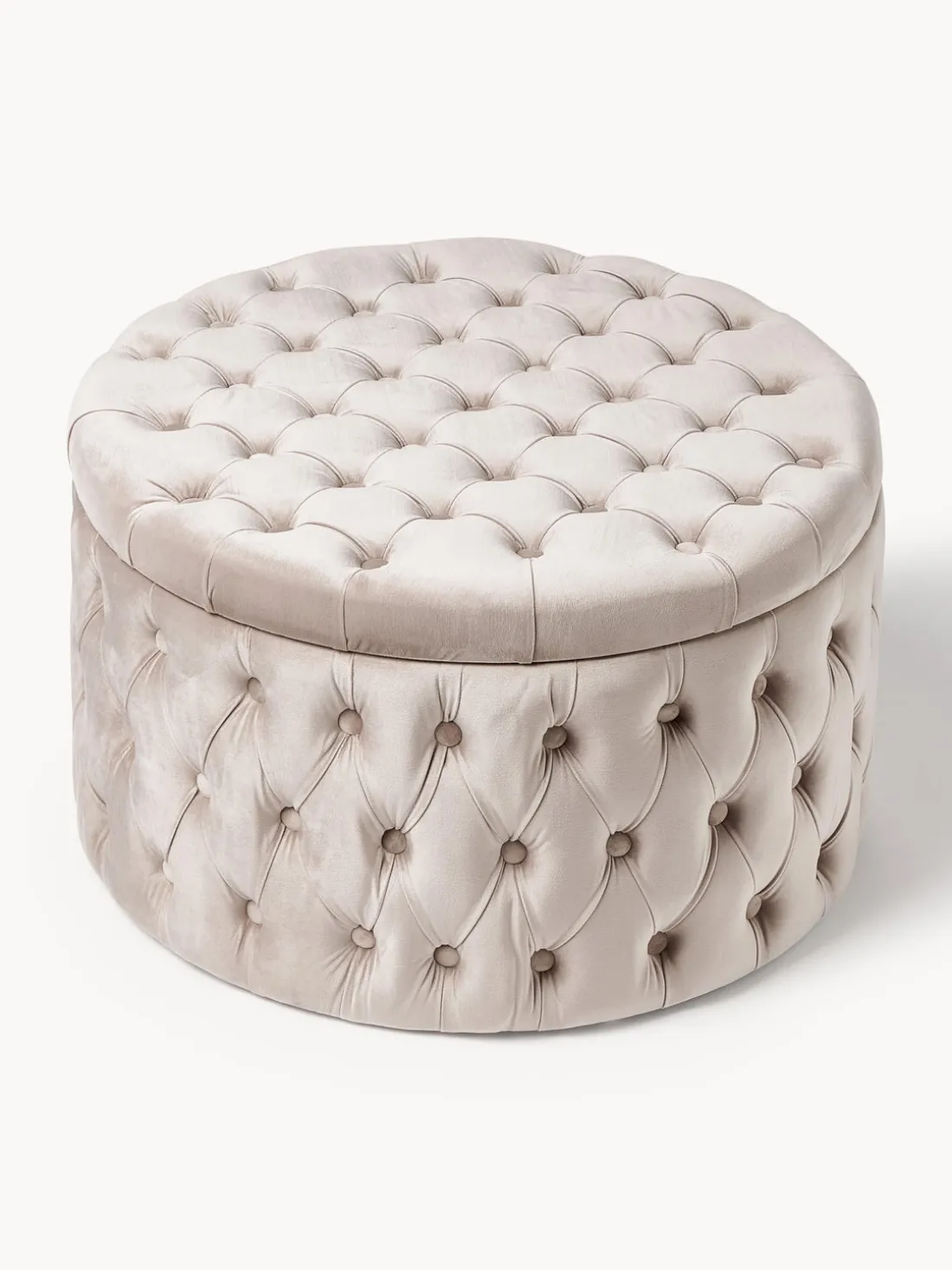 Puf grande de terciopelo Chiara, con espacio de almacenamiento